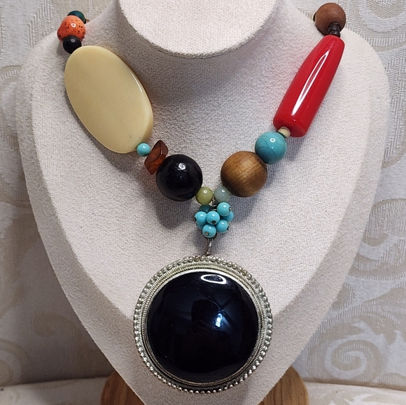 Lane Bryant Jewelry - VINTAGE LANE BRYANT ARTISAN STATEMENT NECKLACE OVERSIZED PENDANT COLORFUL BEADS